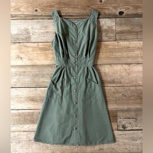 Field Day one of a kind “sheet dress” in olive green